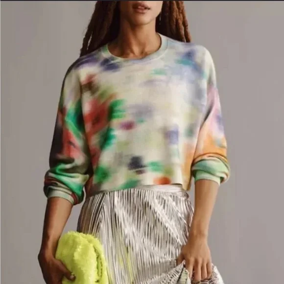 Anthropologie Pilcro The Alani Crew Neck Cropped Cashmere Tie dye Sweater. XL - Picture 1 of 7